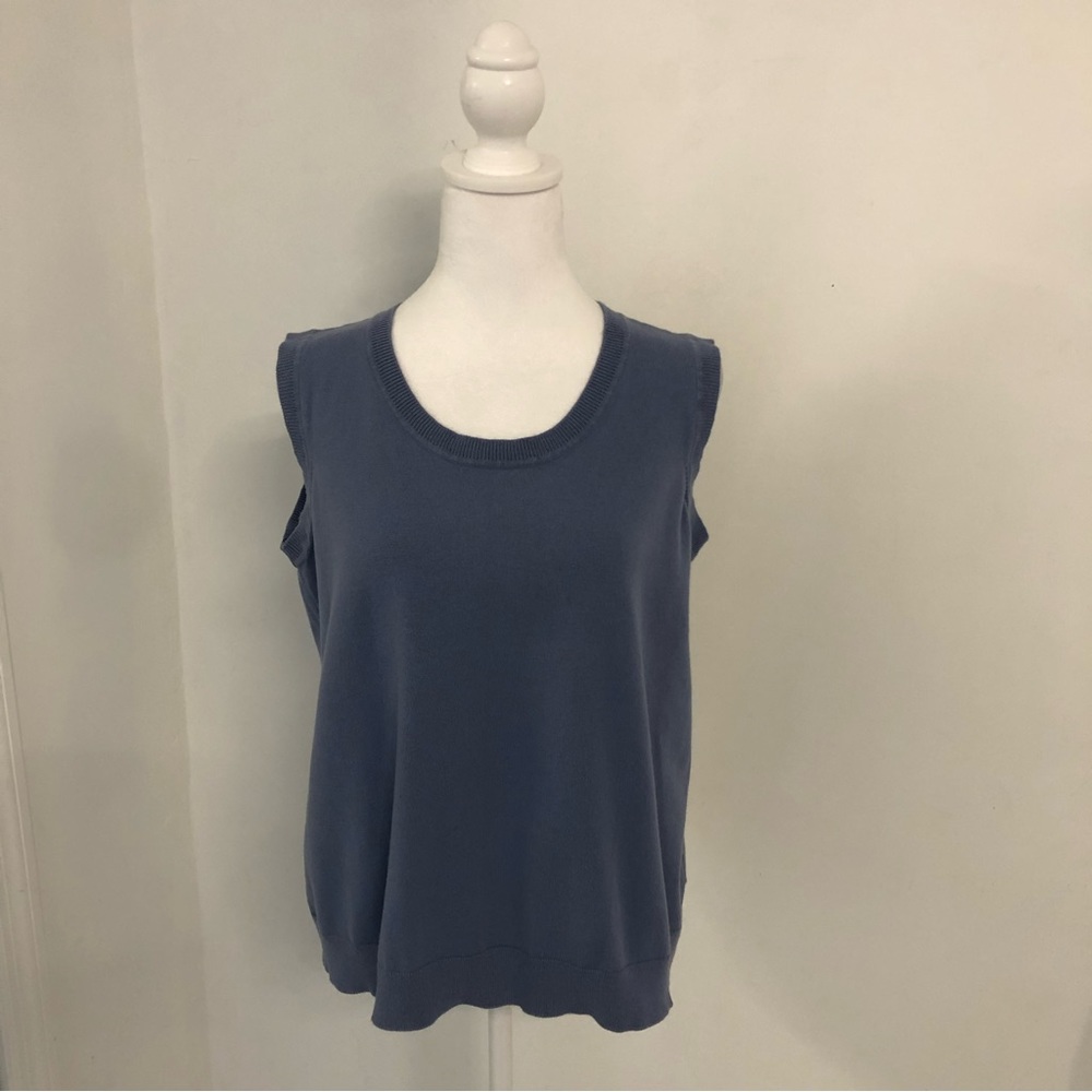 TALBOTS Women Petite Pima Cotton Blue Sleeveless Sweater Knit Top Sz LP